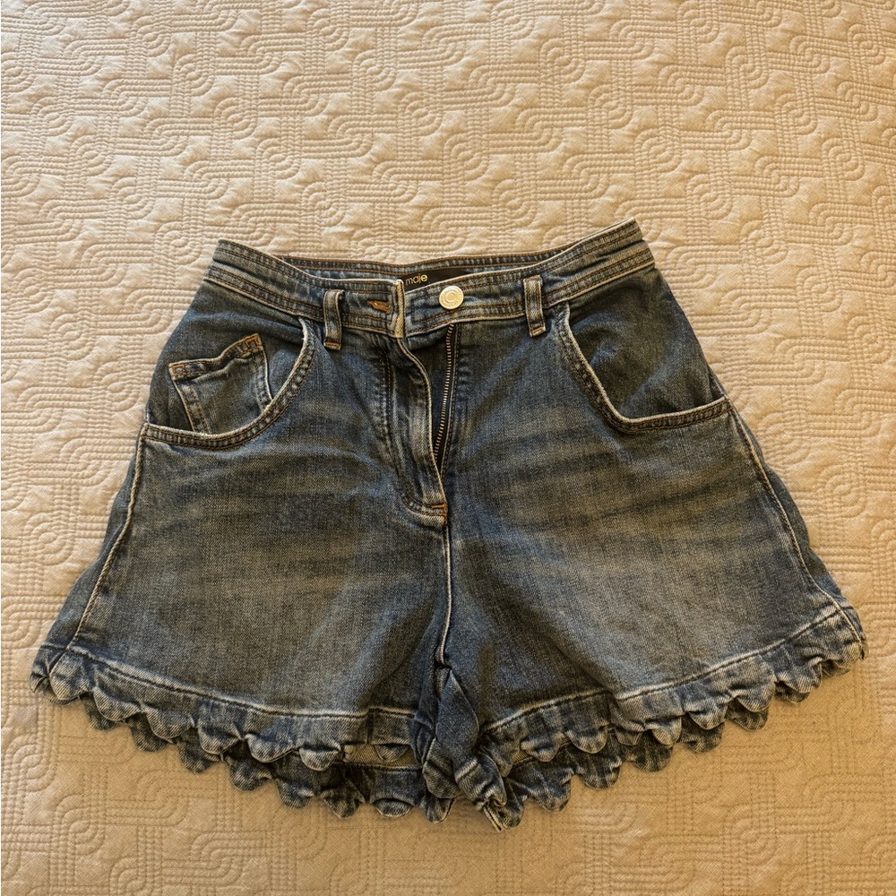Denim Ruffle Hem Women Shorts